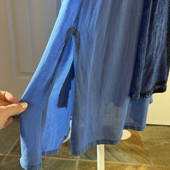 Chico's 90s Sleeveless Maxi Dress Artsy Boho Lagenlook Pockets Blue One Size - Picture 7 of 16